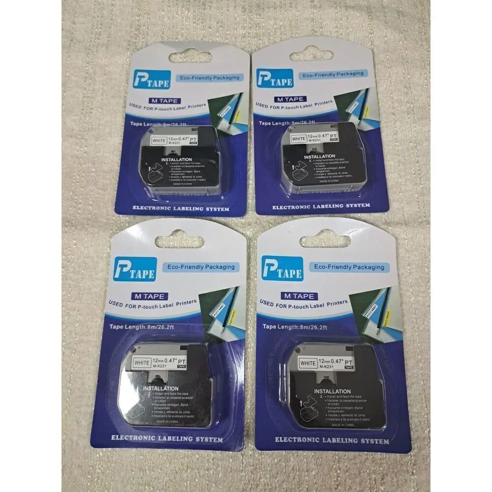 Tape for‎ P Touch Electronic Labelers M Tape Black on White 4 Packs